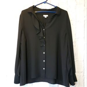 J. JILL Ruffle Front Semi-Sheer Button-down Blouse